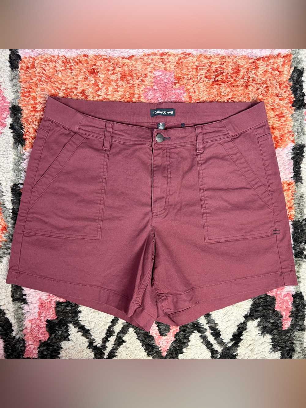 TOAD&CO Women’s Earthworks Camp Shorts Organic Cotton Maroon Rust Size 12